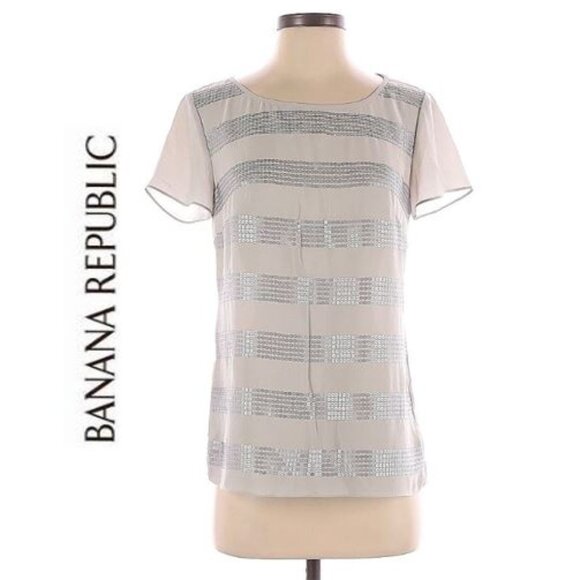 BANANA REPUBLIC - Gray/silver sequin striped t-shirt - Picture 3 of 10